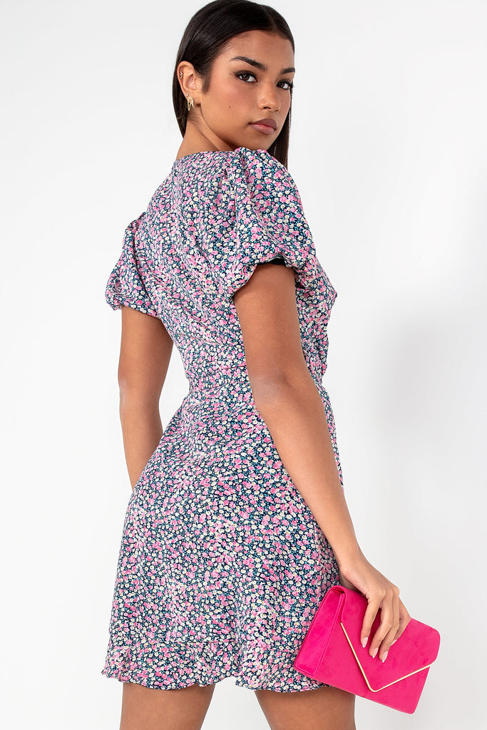 Everlee Pink Ditsy Print Wrap Dress
