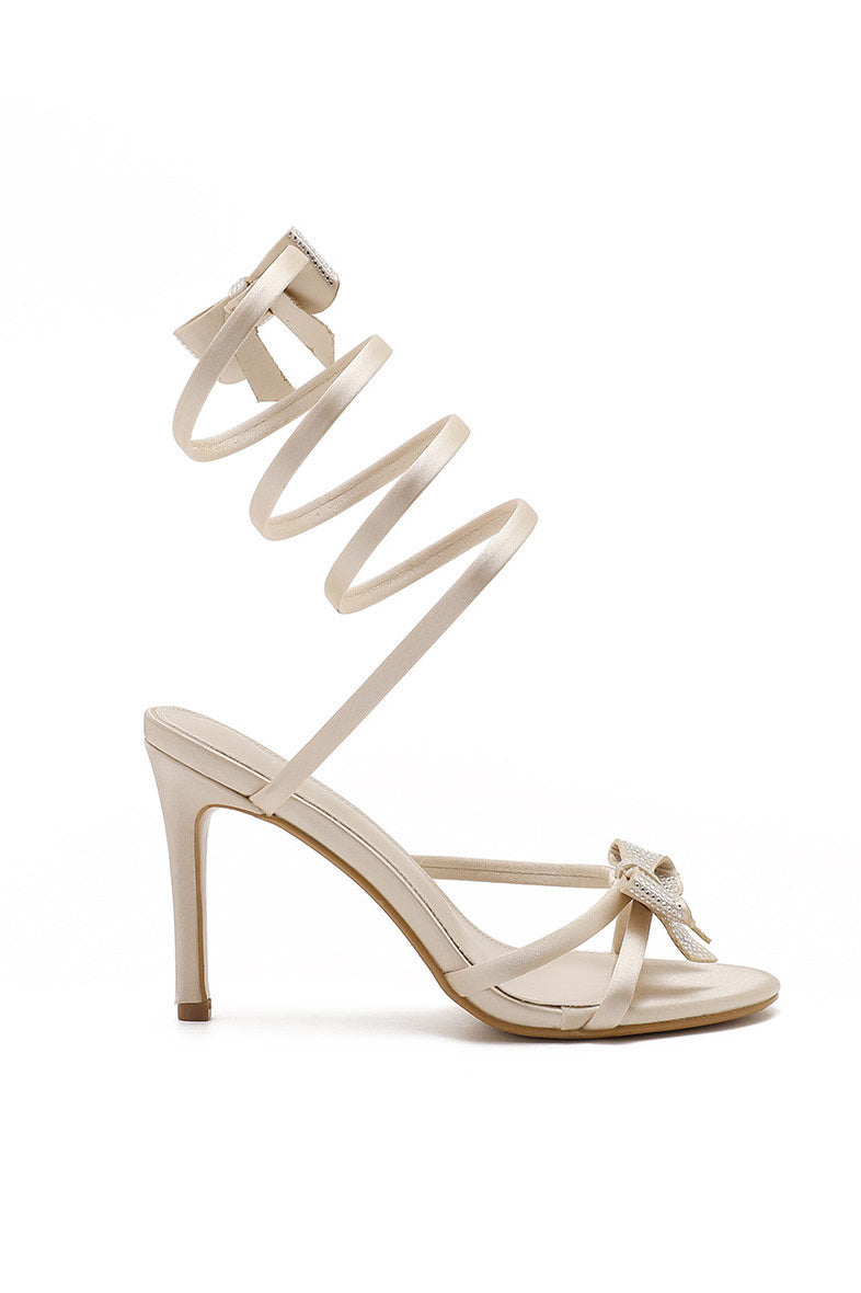 Everly Cream Bow Detail Wrap Around Heels