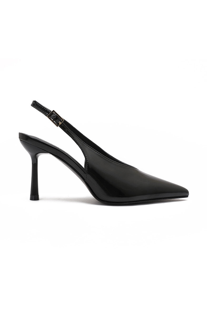 Fabia Black Patent Slingback Heels