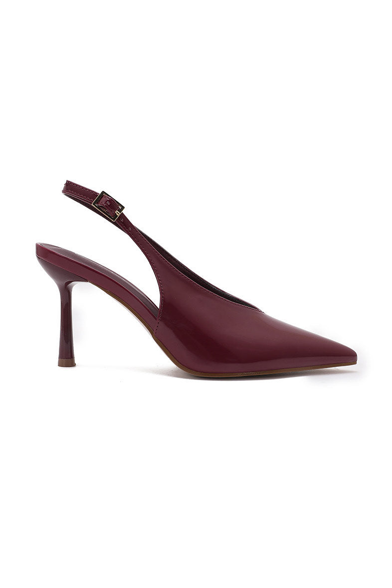 Fabia Burgundy Patent Slingback Heels