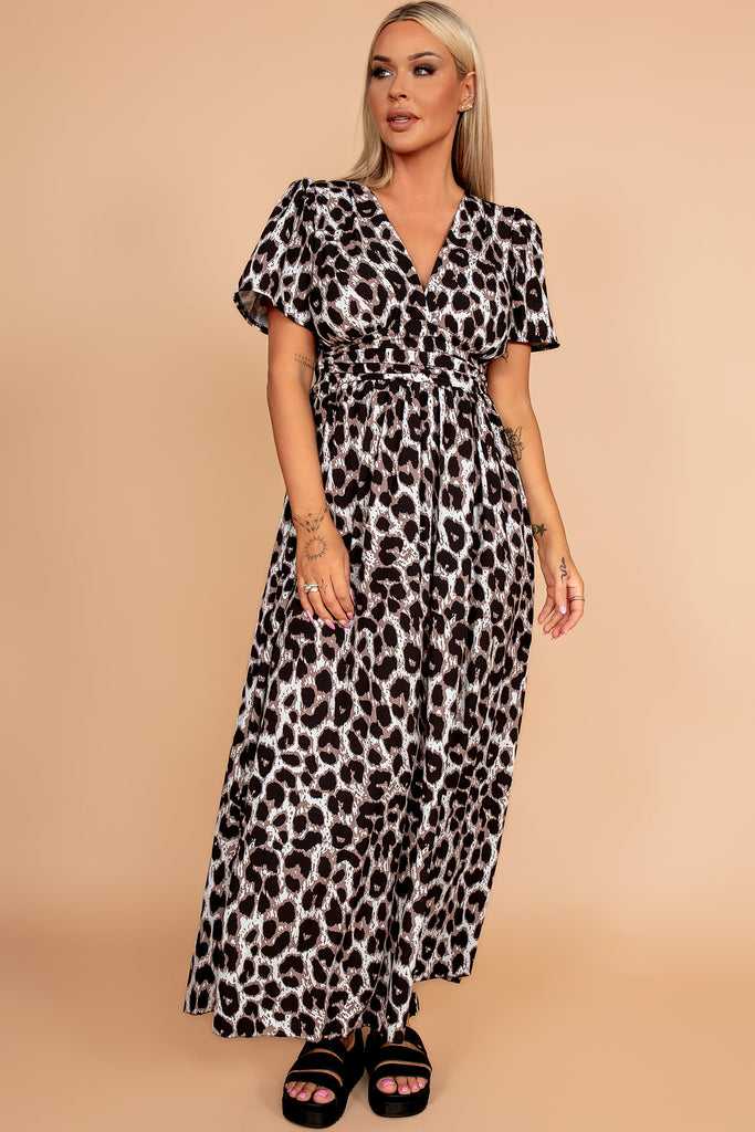 Faelynn Leopard Print Open Back Dress