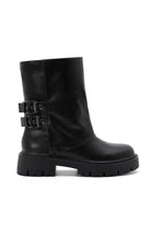 Faith Black PU Chunky Buckle Boots