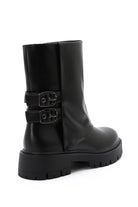 Faith Black PU Chunky Buckle Boots