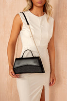 Fawn Black Croc Detachable Chain Bag