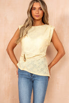 Felicia Lemon Lace Gold Buckle Top
