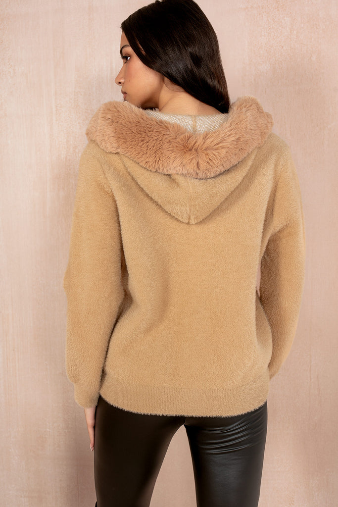 Felix Camel Fluffy Zip Up Jacket