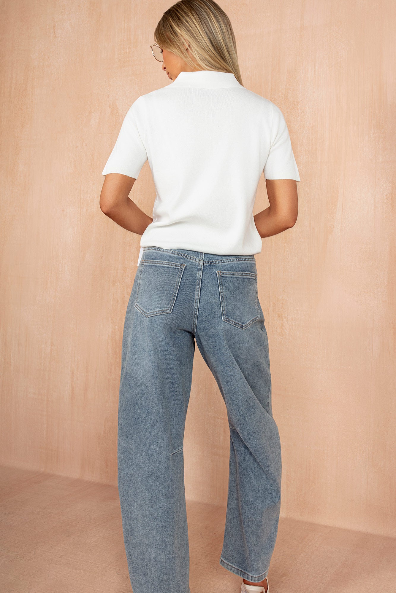 Fenix White Rib Knit Collared Top