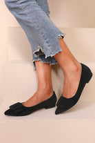 Fern Black Suedette Buckle Flat Shoe