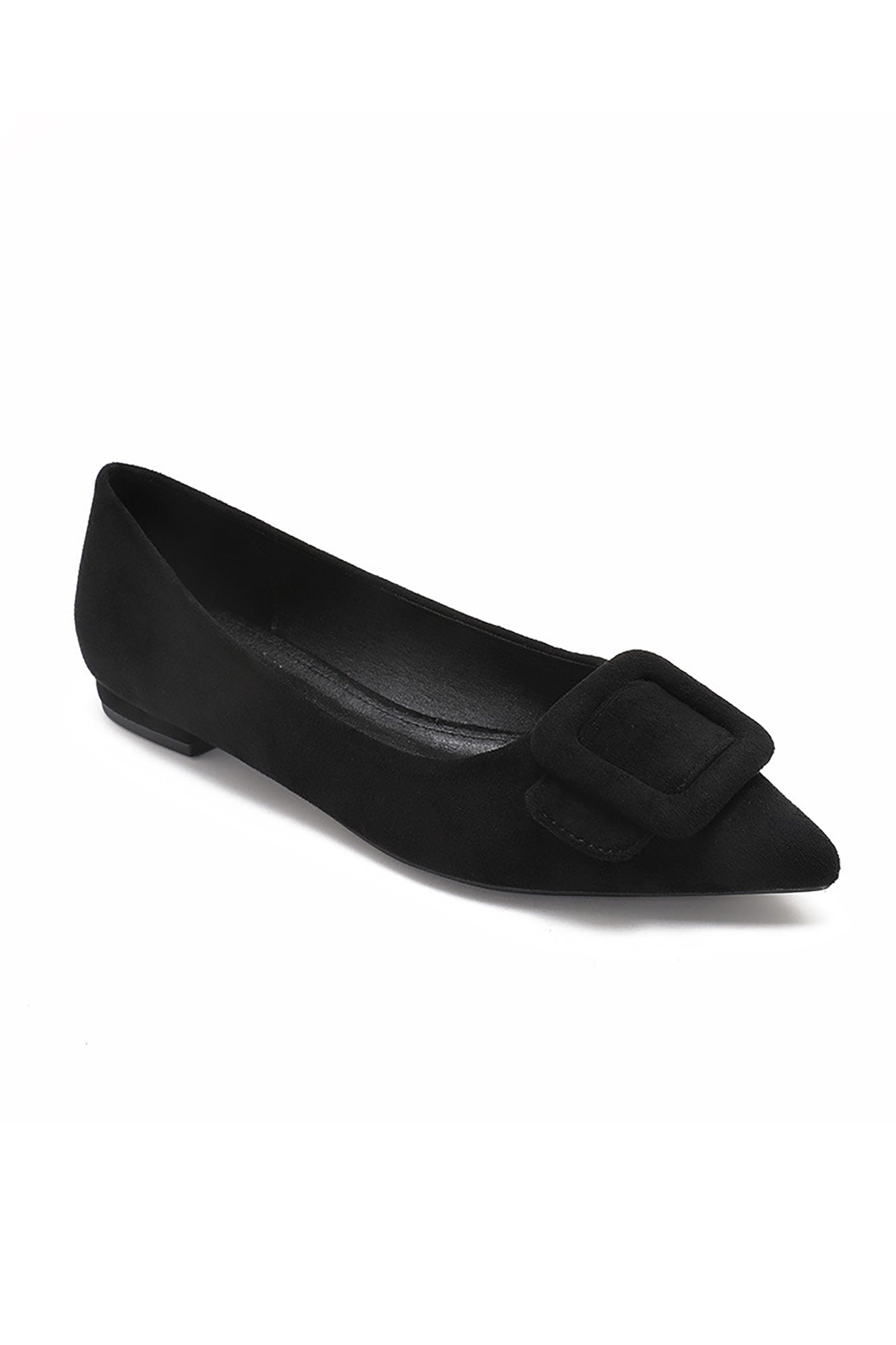 Fern Black Suedette Buckle Flat Shoe
