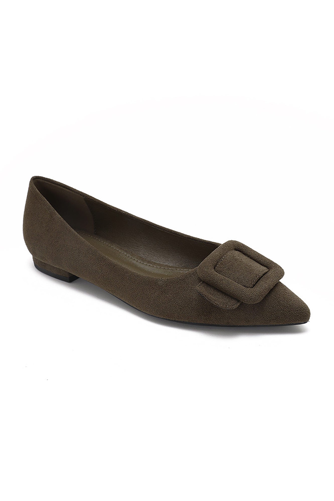 Fern Brown Suedette Buckle Flat Shoe