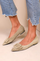 Fern Camel Suedette Buckle Flat Shoe