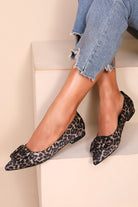 Fern Leopard Satin Buckle Flat Shoe