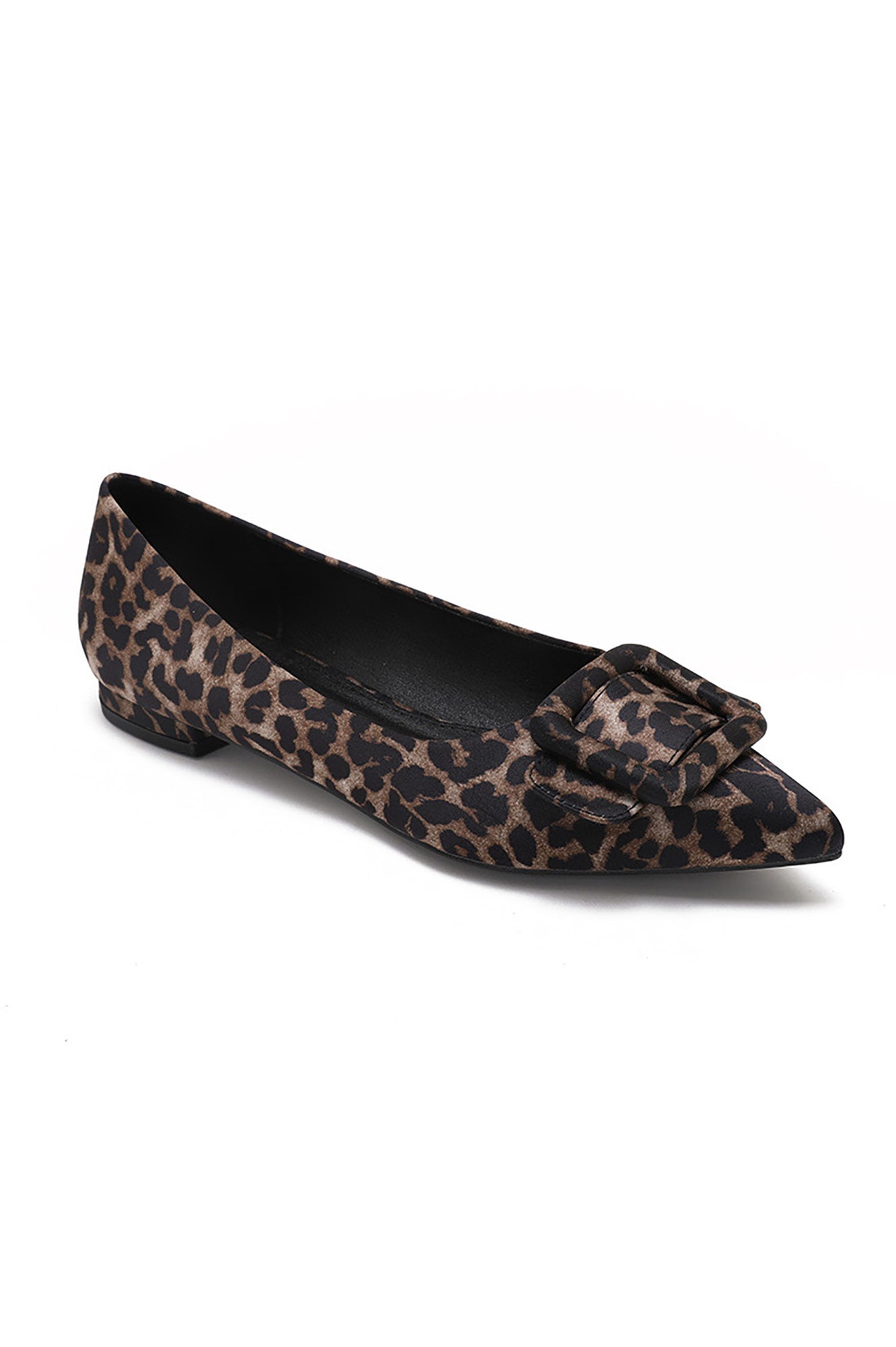 Fern Leopard Satin Buckle Flat Shoe