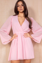 Fia Baby Pink Chiffon Wrap Dress