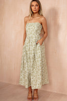 Fiadh Sage Floral Jacquard Bandeau Midi Dress