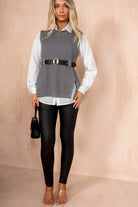 Finlee Grey 2 in 1 Belted Knit Shirt