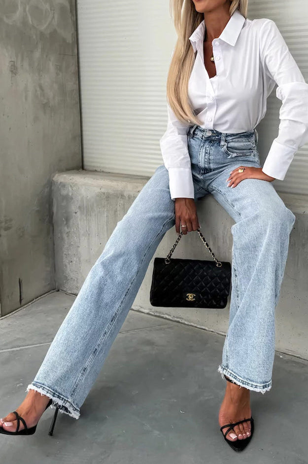 Finley Light Blue Acid Wash Straight Leg Jeans