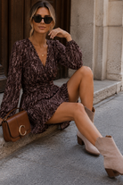Finnegan Pink and Chocolate Chiffon Paisley Print Dress