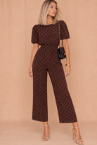 Fiona Chocolate Polka Dot Puff Sleeve Culotte Jumpsuit