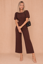 Fiona Chocolate Polka Dot Puff Sleeve Culotte Jumpsuit