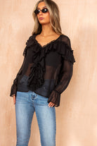 Fiorella Black Chiffon Ruffle Blouse