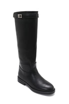 Flora Black Faux Leather Knee High Boots