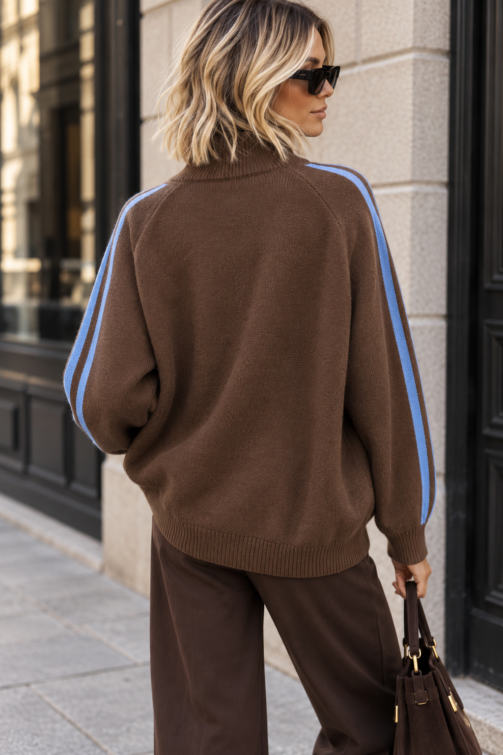 Florencia Chocolate Knit 'Los Angeles' Half Zip Jumper