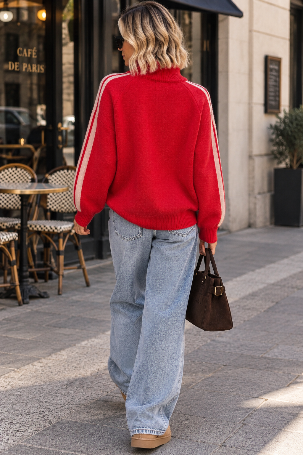 Florencia Red Knit 'Los Angeles' Half Zip Jumper