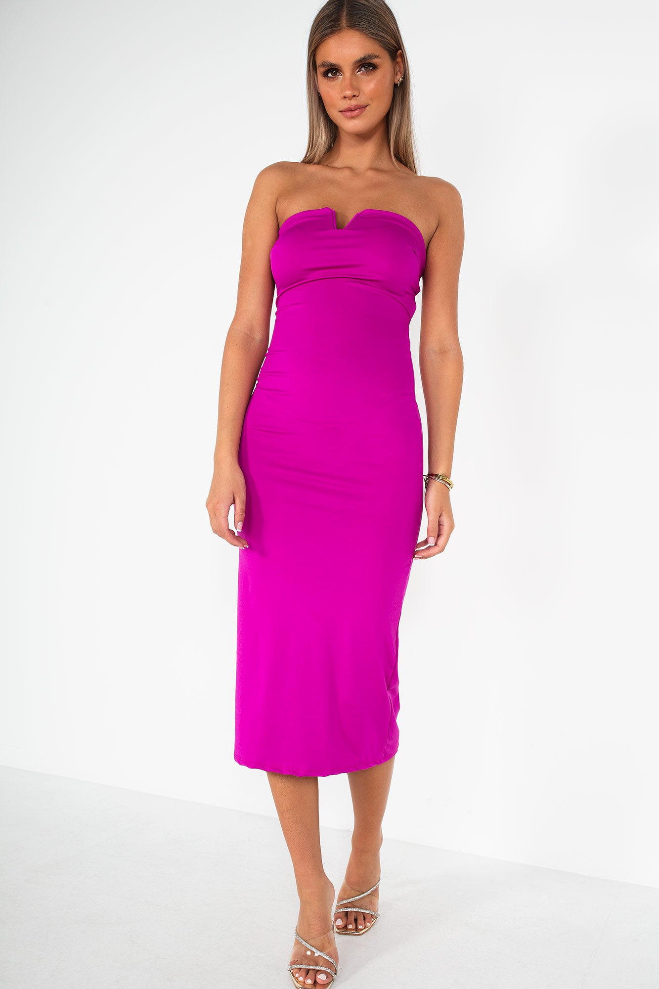 Florenz Magenta Slinky Bandeau Dress