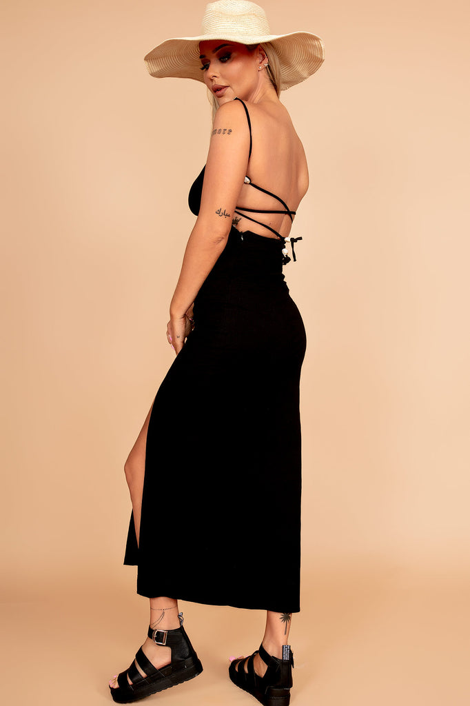 Florie Black Tie Back Dress