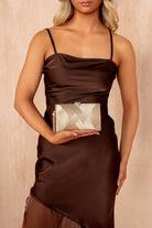 Florina Gold Satin Detachable Chain Bag