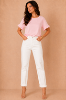 Florinda Baby Pink Cotton Frill Sleeve T-Shirt