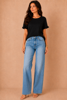 Florinda Black Cotton Frill Sleeve T-Shirt