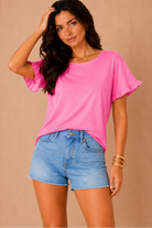 Florinda Fuchsia Cotton Frill Sleeve T-Shirt