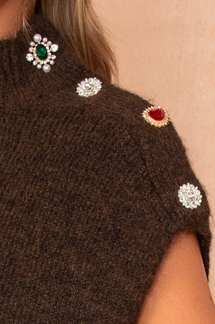 Floris Chocolate Knit Sleeveless Jewel Jumper
