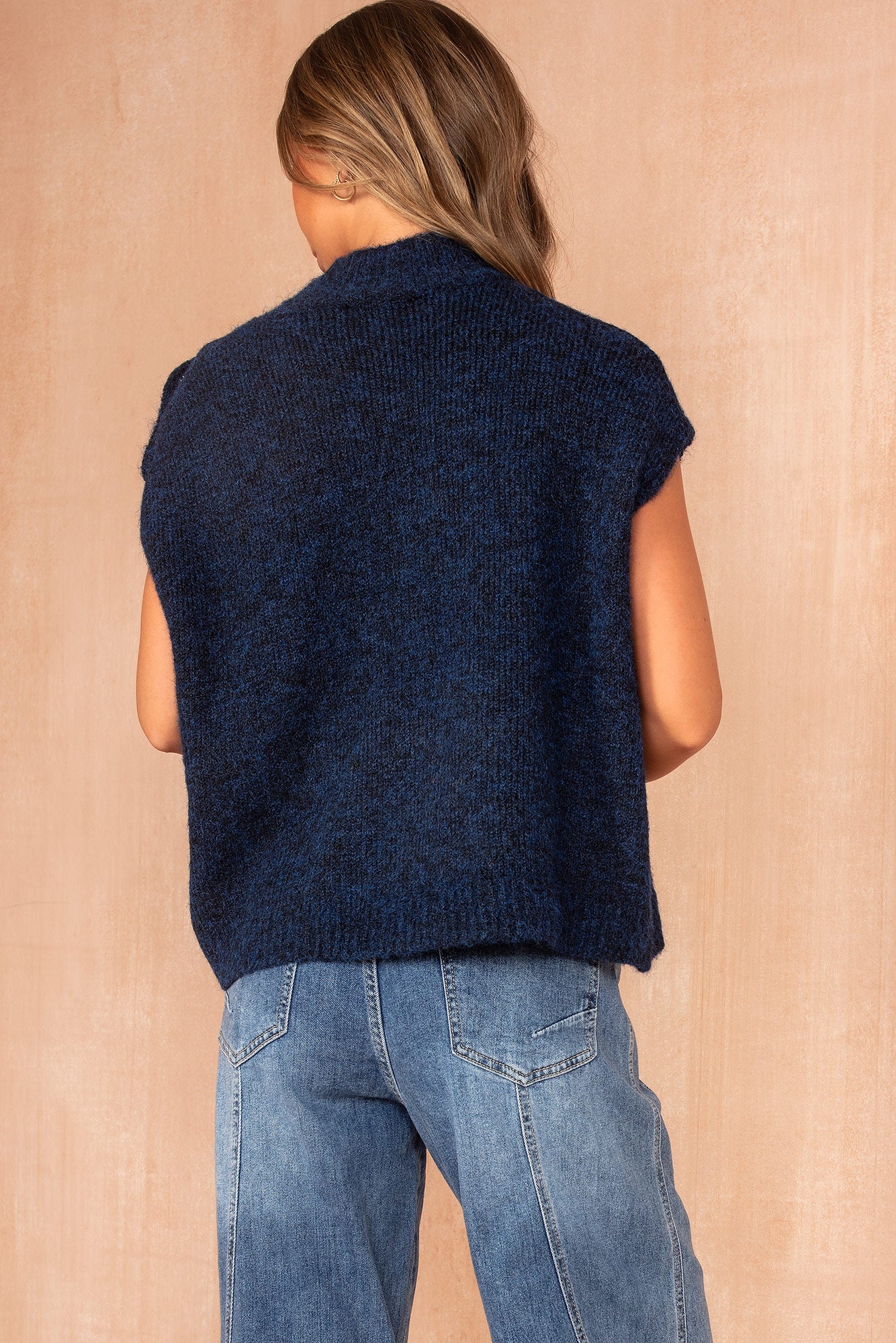 Floris Navy Knit Sleeveless Jewel Jumper