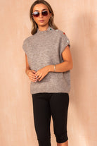 Floris Taupe Knit Sleeveless Jewel Jumper