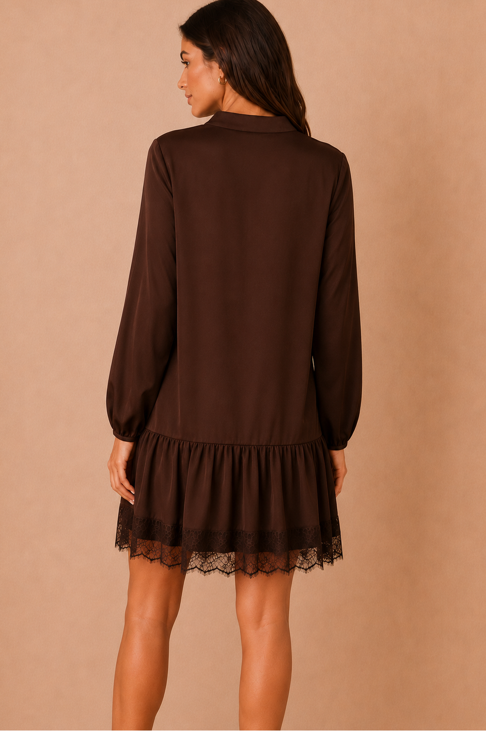 Flossie Chocolate Lace Hem Smock Shirt Dress