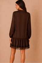Flossie Chocolate Lace Hem Smock Shirt Dress