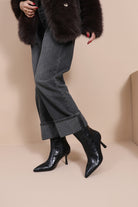 Flynn Black PU Croc Ankle Boots