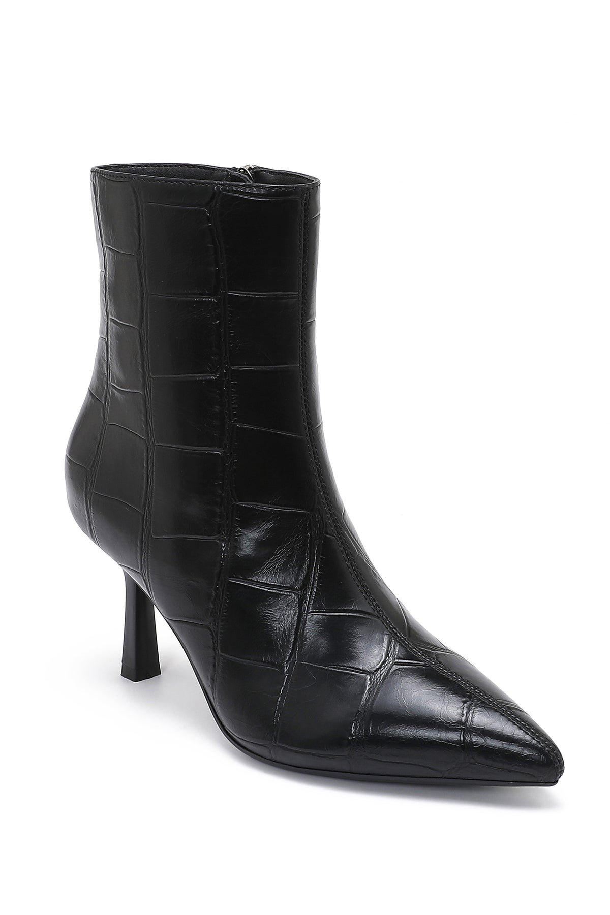 Flynn Black PU Croc Ankle Boots