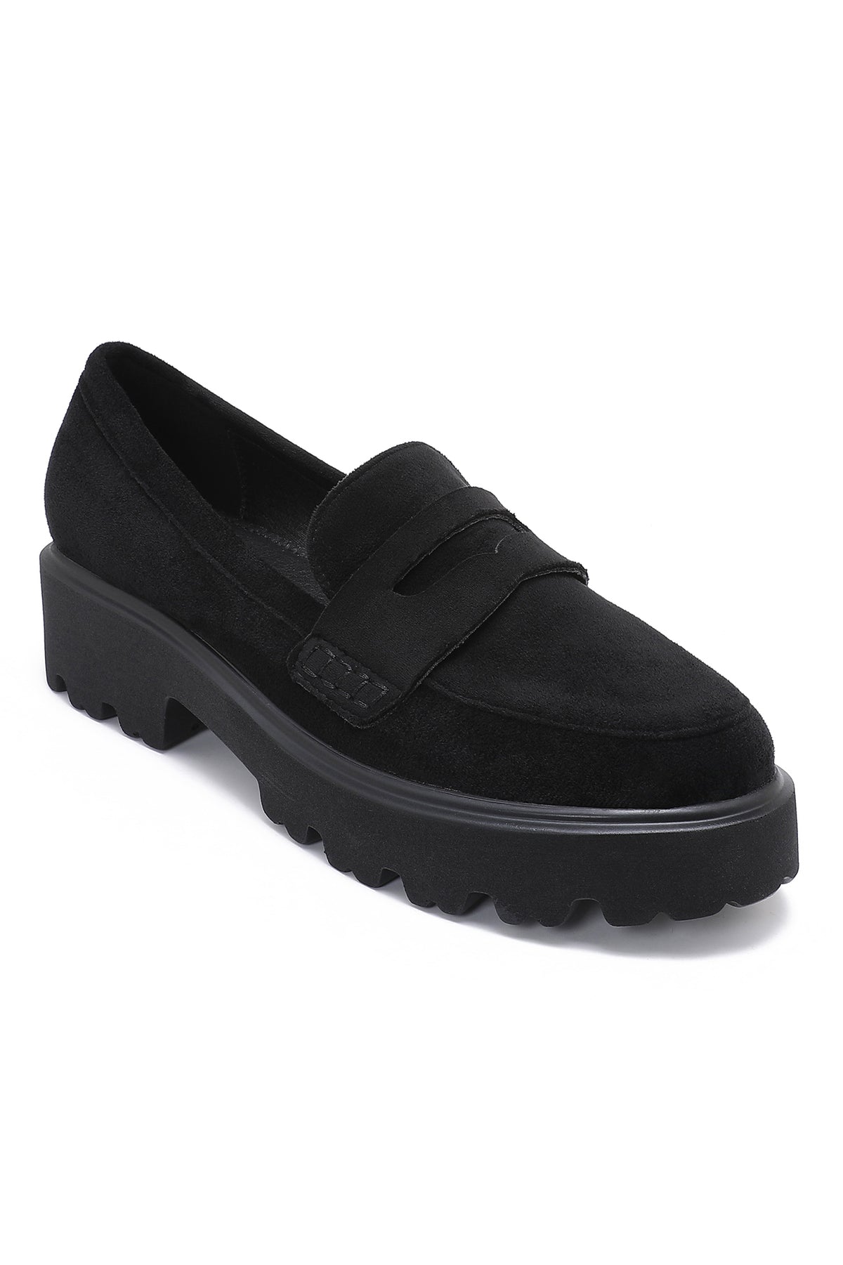 Francena Black Suedette Chunky Loafers