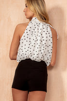 Frances White Polka Dot Chiffon Tie Neck Top