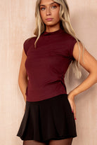 Francine Burgundy High Heck Ruched Top