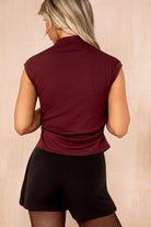 Francine Burgundy High Heck Ruched Top