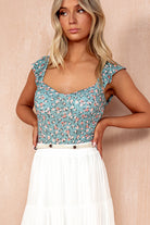 Frankie Sage Ditsy Print Frill Sleeve Bodysuit