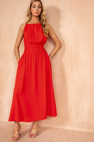 Freya Burnt Orange Racer Neck Midi Dress