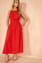 Freya Burnt Orange Racer Neck Midi Dress