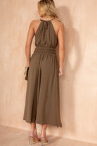 Freya Khaki Racer Neck Midi Dress