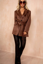 Frida Chocolate Faux Suede Blazer